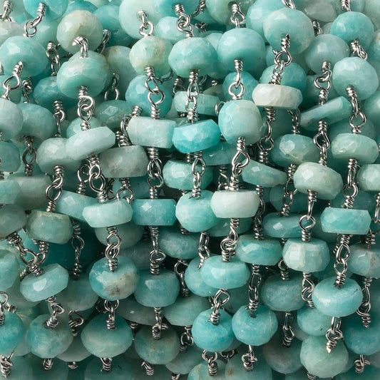 6mm Amazonite faceted rondelle Silver plated Chain by the foot 30 beads