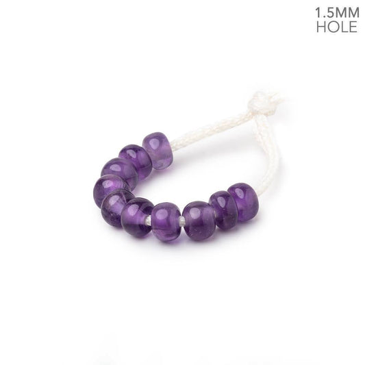 6mm Amethyst 1.5mm Large Hole Plain Rondelle Set of 10