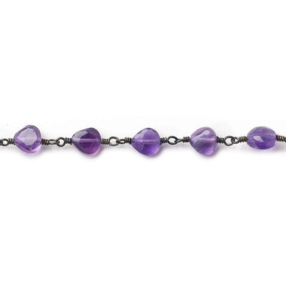 6mm Amethyst faceted heart Black Gold plated Chain by the foot