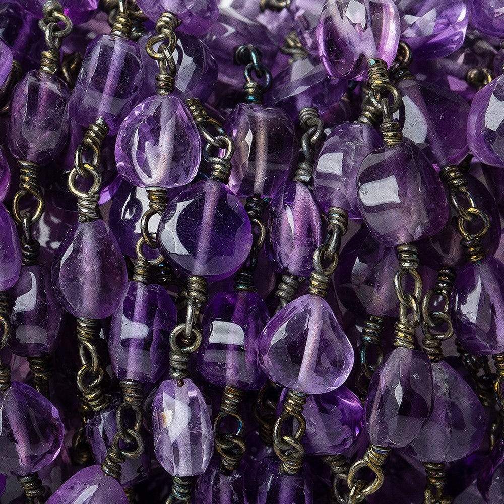 6mm Amethyst faceted heart Black Gold plated Chain by the foot