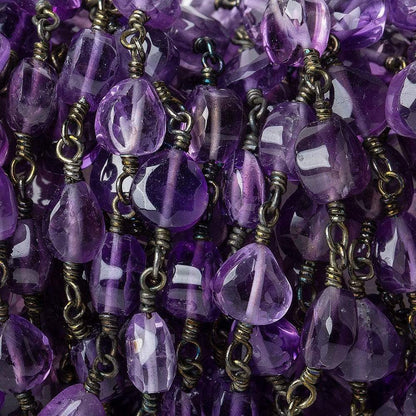 6mm Amethyst faceted heart Black Gold plated Chain by the foot