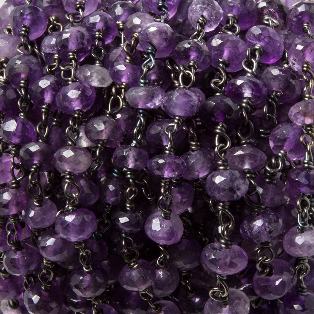 6mm Amethyst faceted rondelle Black Gold Chain by the foot 29 pcs