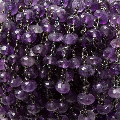 6mm Amethyst faceted rondelle Black Gold Chain by the foot 29 pcs