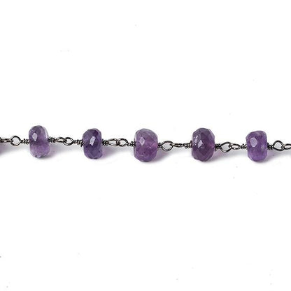 6mm Amethyst faceted rondelle Black Gold Chain by the foot 30 pcs
