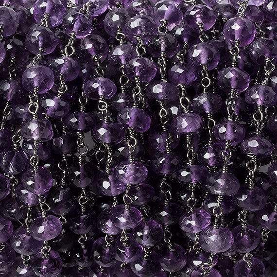 6mm Amethyst faceted rondelle Black Gold Chain by the foot 30 pcs