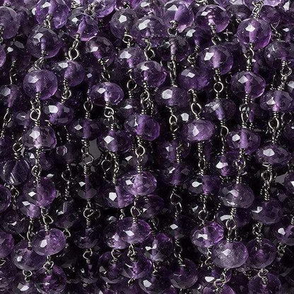 6mm Amethyst faceted rondelle Black Gold Chain by the foot 30 pcs