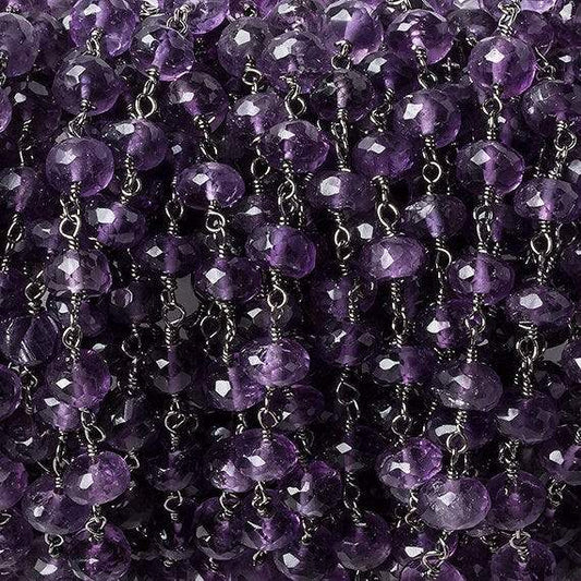 6mm Amethyst faceted rondelle Black Gold Chain by the foot 30 pcs