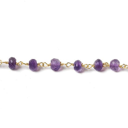 6mm Amethyst faceted rondelle Gold Chain by the foot 30 pcs