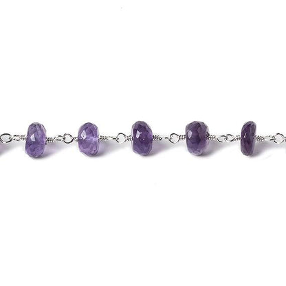 6mm Amethyst faceted rondelle Silver Chain by the foot 30 pcs