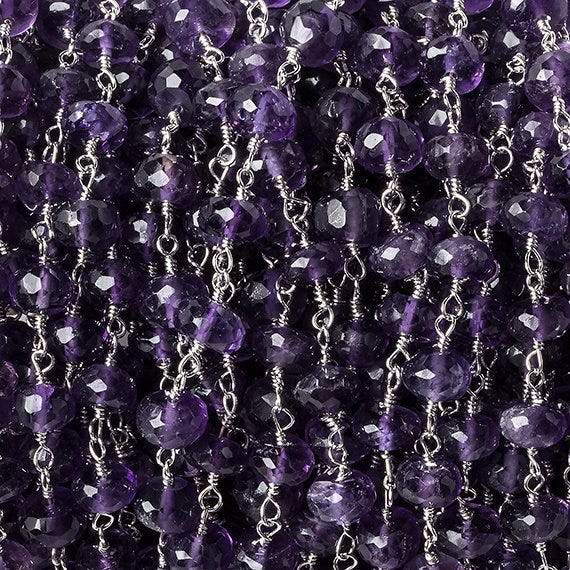 6mm Amethyst faceted rondelle Silver Chain by the foot 30 pcs