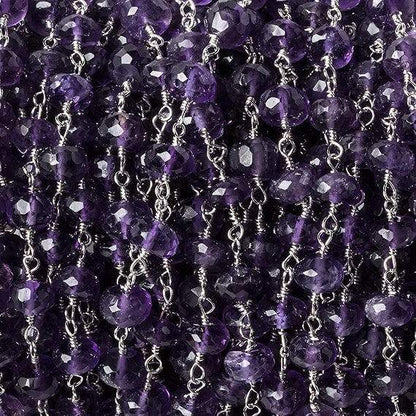 6mm Amethyst faceted rondelle Silver Chain by the foot 30 pcs