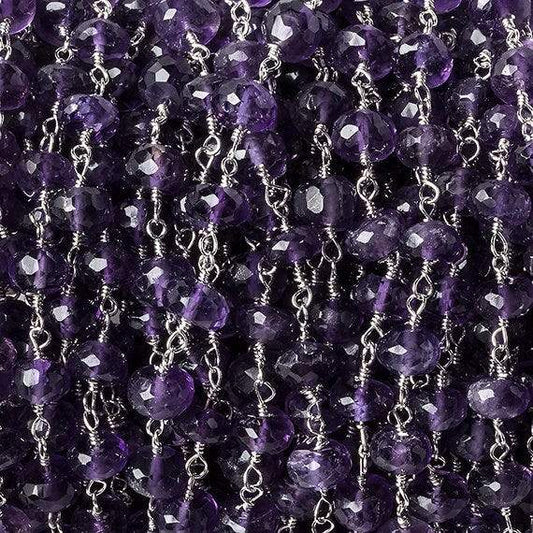 6mm Amethyst faceted rondelle Silver Chain by the foot 30 pcs