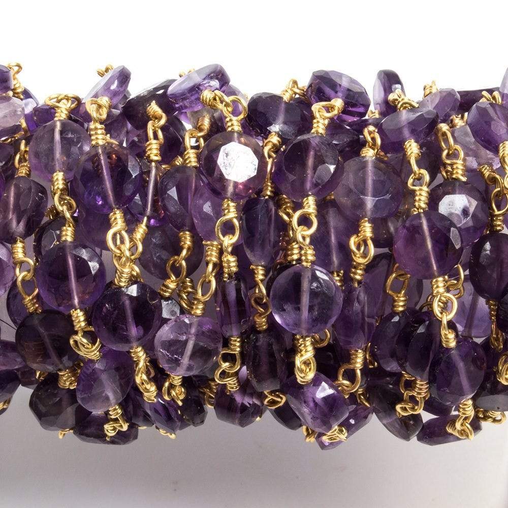 6mm Amethyst plain coin Gold plated Chain by the foot 26 pieces