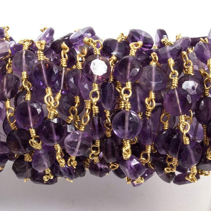 6mm Amethyst plain coin Gold plated Chain by the foot 26 pieces