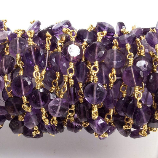 6mm Amethyst plain coin Gold plated Chain by the foot 26 pieces