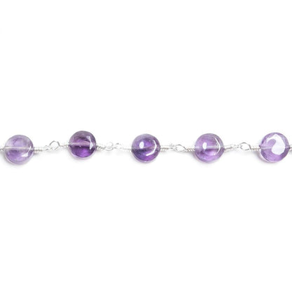 6mm Amethyst plain coin Silver plated Chain by the foot 25 pieces