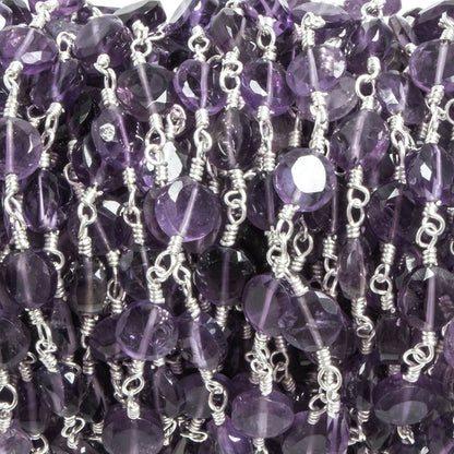 6mm Amethyst plain coin Silver plated Chain by the foot 25 pieces