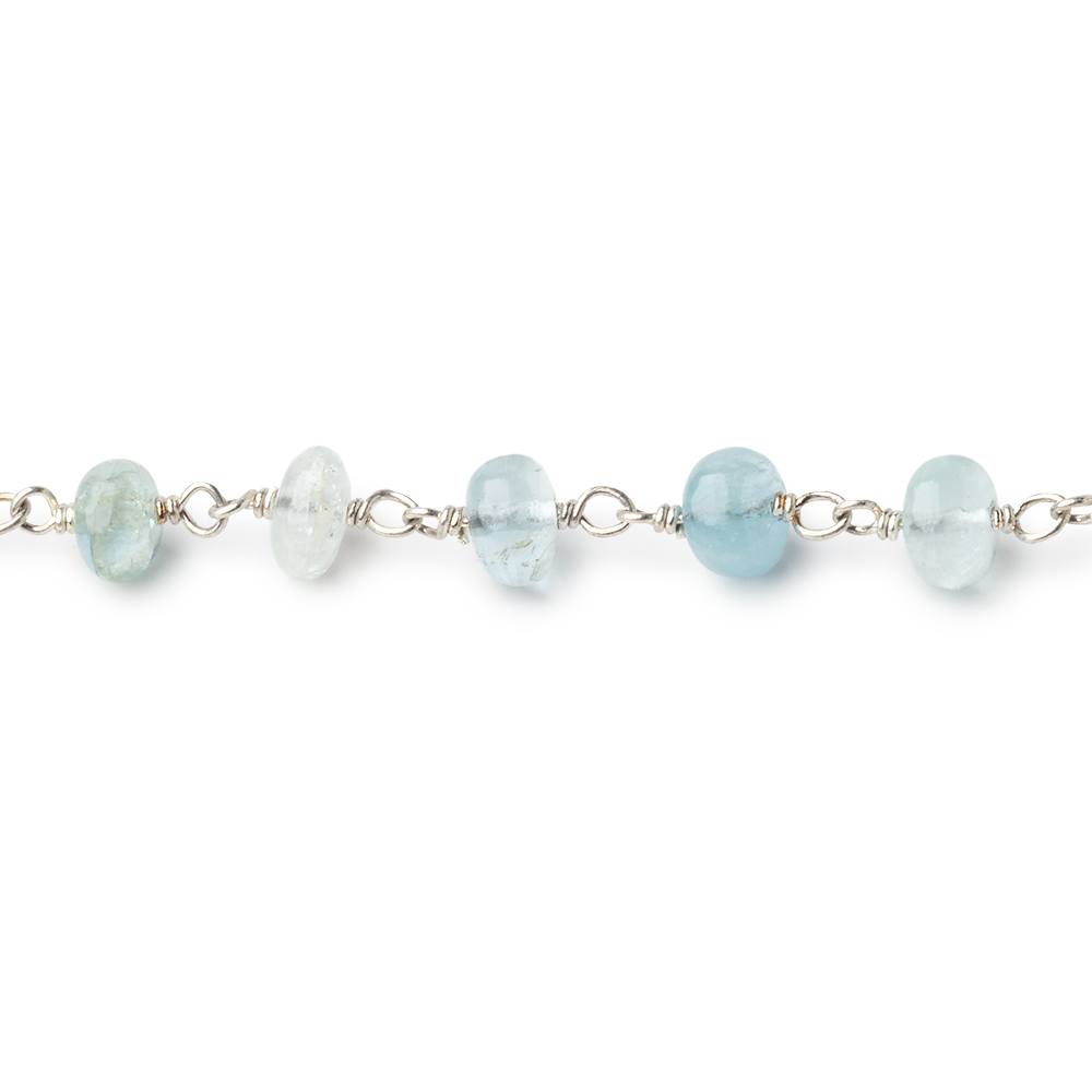 6mm Aquamarine Plain Rondelle Beads on .925 Sterling Silver Chain