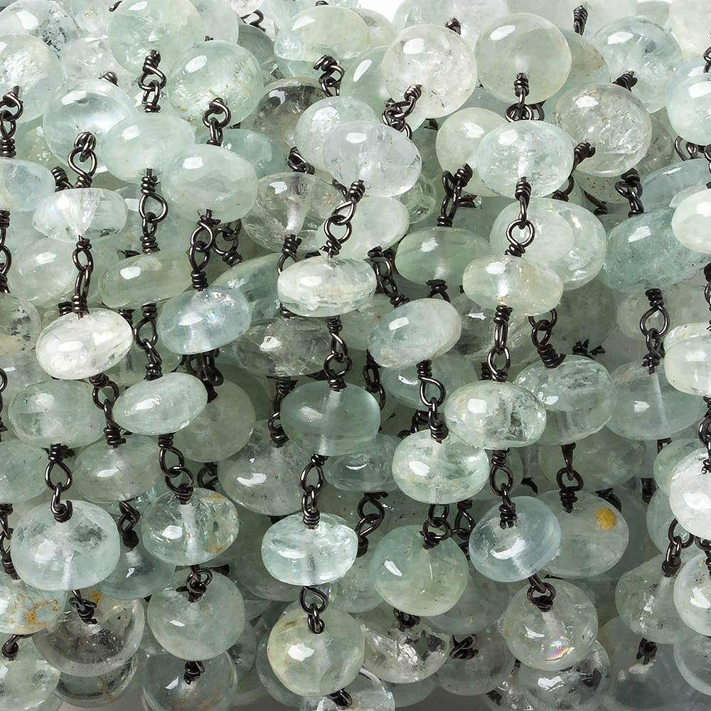 6mm Aquamarine plain rondelle Black Gold .925 Silver Chain by the foot