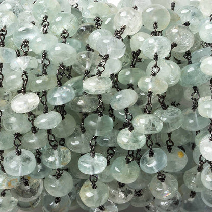 6mm Aquamarine plain rondelle Black Gold .925 Silver Chain by the foot