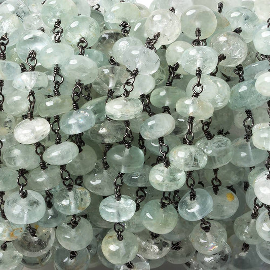 6mm Aquamarine plain rondelle Black Gold .925 Silver Chain by the foot