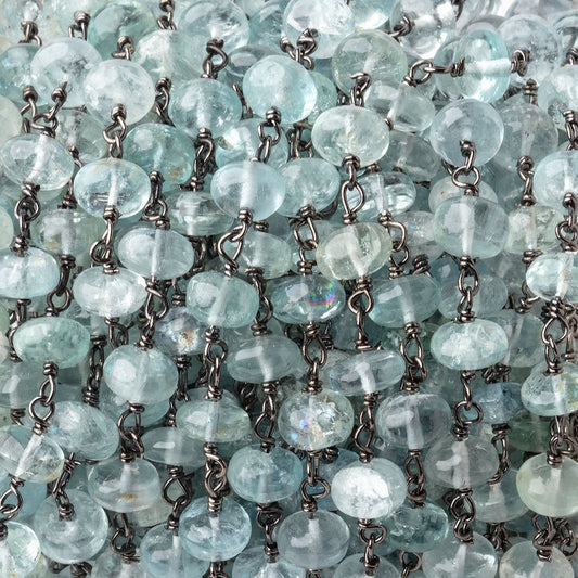 6mm Aquamarine Plain Rondelles on Black Gold over .925 Silver Chain