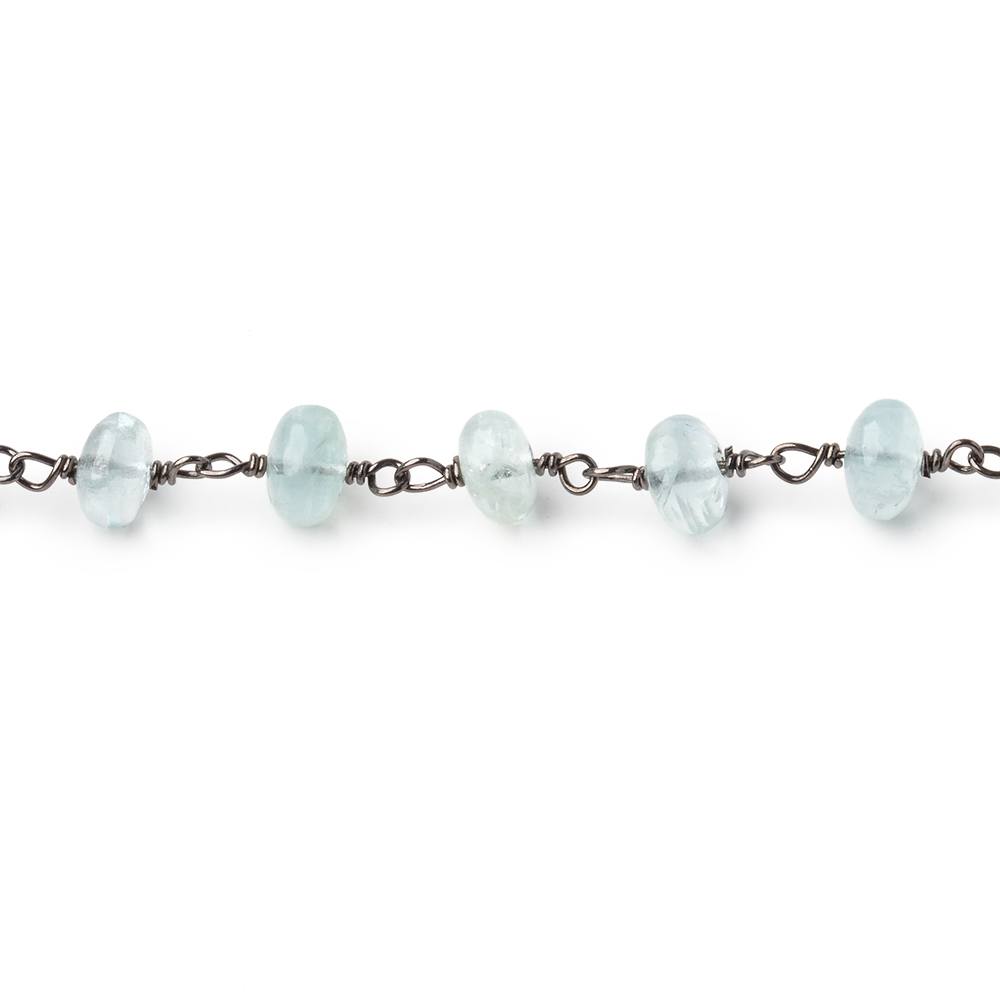 6mm Aquamarine Plain Rondelles on Black Gold over .925 Silver Chain