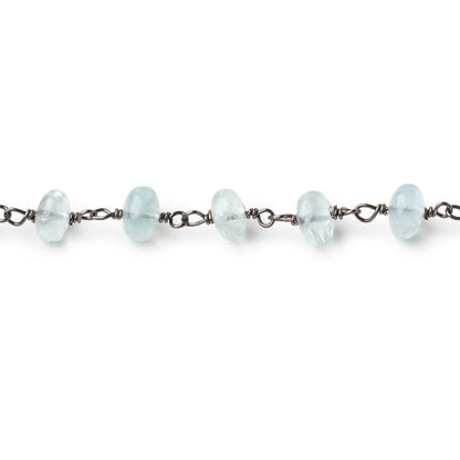 6mm Aquamarine Plain Rondelles on Black Gold over .925 Silver Chain