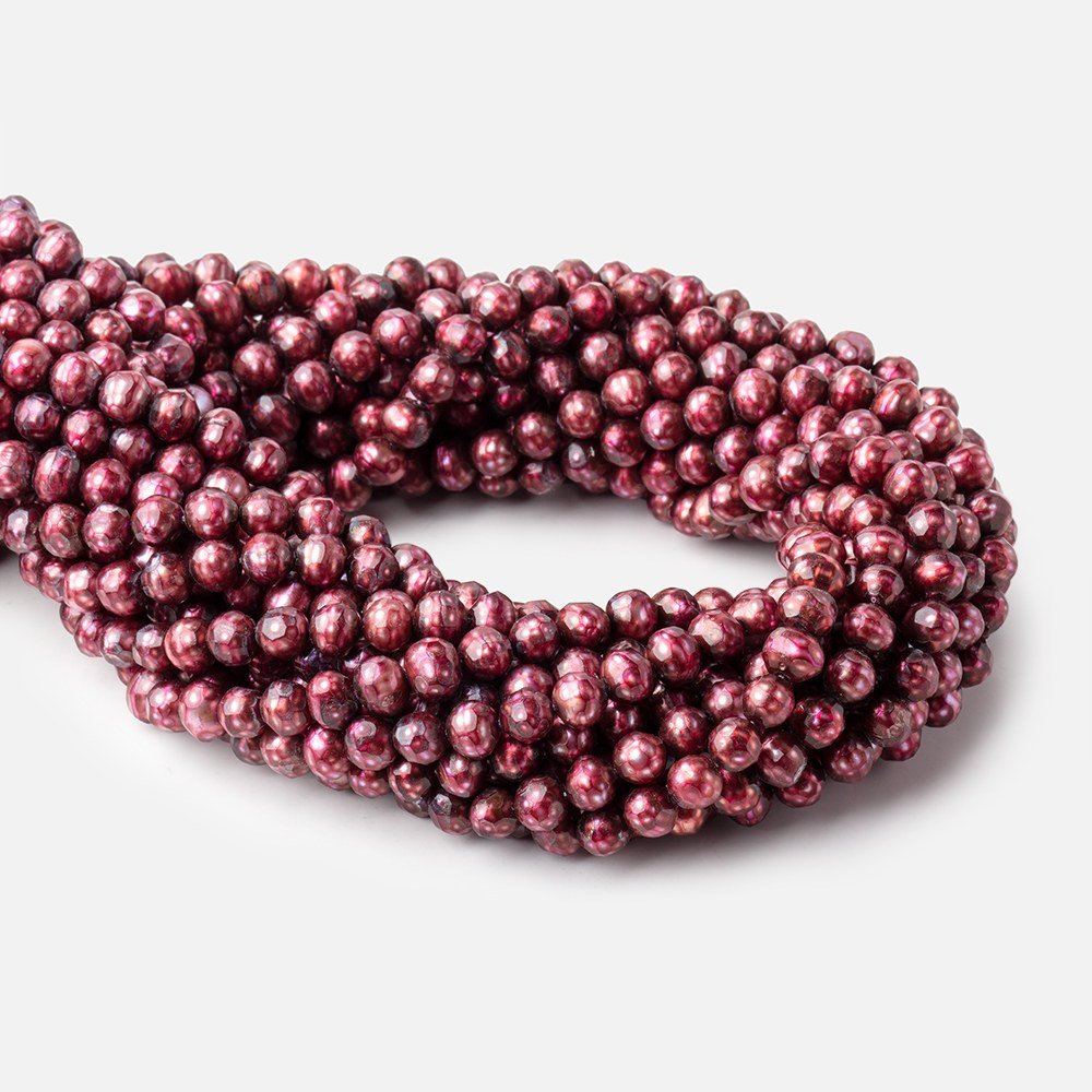 6mm Berry Red Faceted Round Freshwater Pearls 15.5 inch 70 pieces