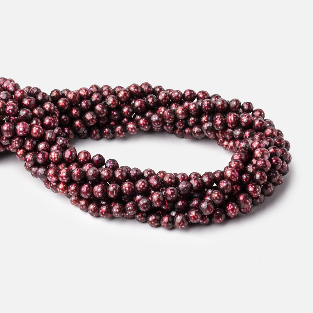 6mm Berry Red Faceted Round Freshwater Pearls 16 inch 70 pieces