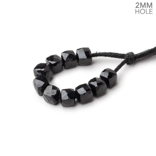 6mm Black Tourmaline 2mm Large Hole Faceted Cube Beads Set of 10