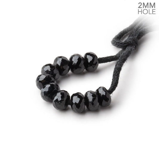 6mm Black Tourmaline 2mm Large Hole Faceted Rondelle Beads Set of 10