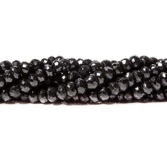 6mm Black Tourmaline Faceted Rondelle 14 inch 94 Beads