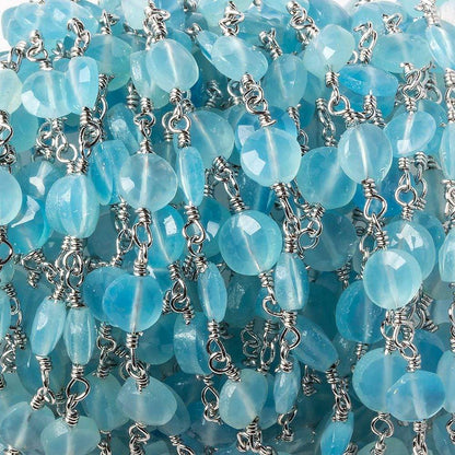 6mm Blue Chalcedony faceted coin Silver Chain by the foot 25 pieces