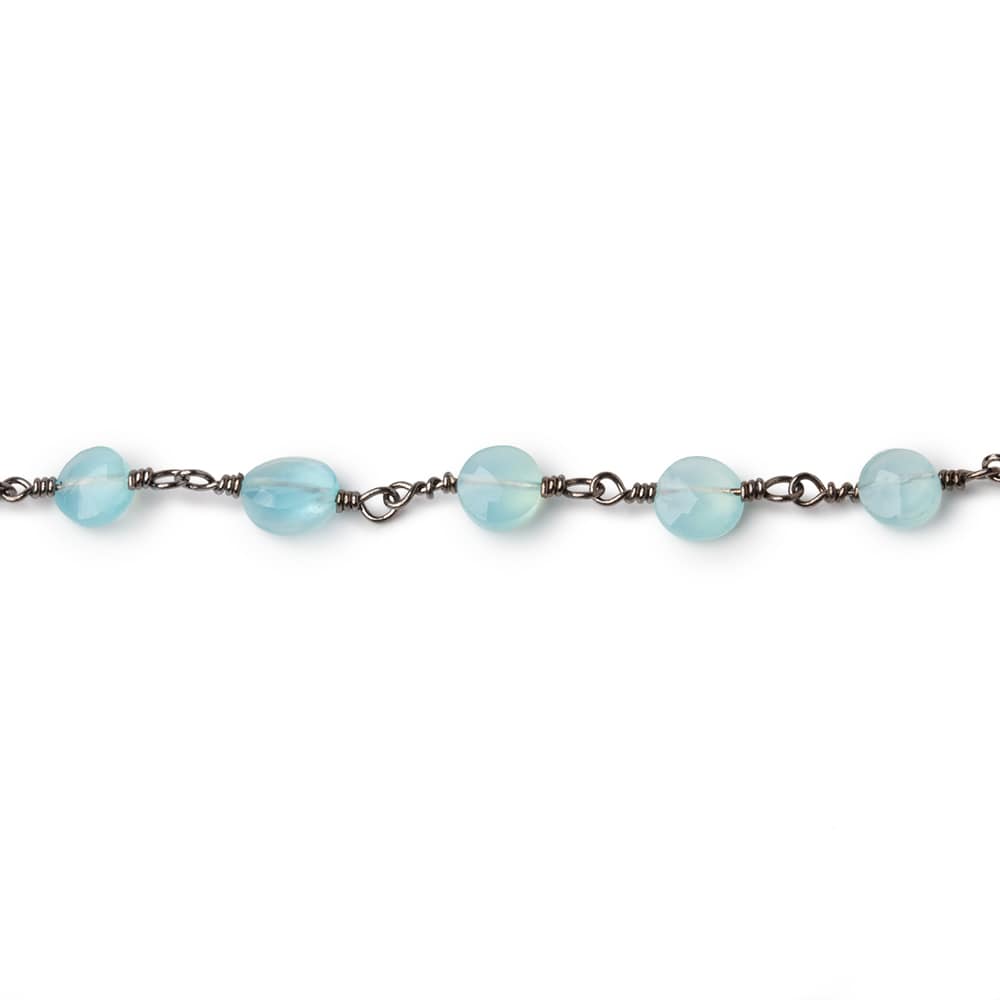 6mm Blue Chalcedony Faceted Coins on  Black Gold Plated Chain