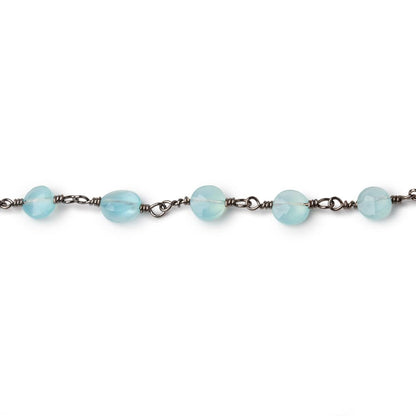 6mm Blue Chalcedony Faceted Coins on  Black Gold Plated Chain