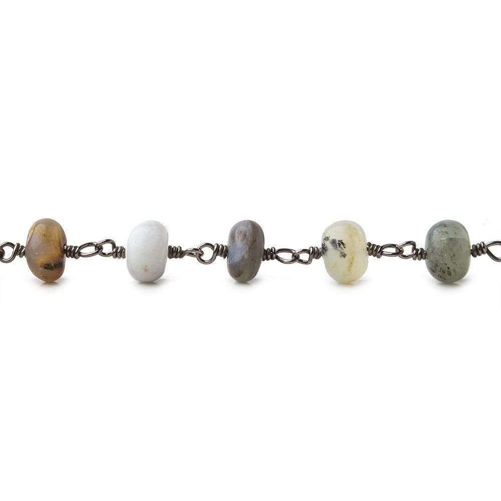 6mm Blue Peruvian Opal Plain Rondelle Black Gold plated Chain by the foot