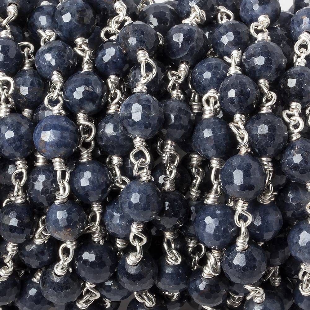6mm Blue Sapphire faceted round Sterling Silver .925 Chain by the foot 26 beads
