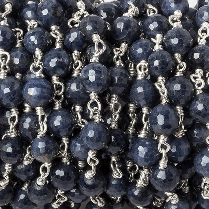 6mm Blue Sapphire faceted round Sterling Silver .925 Chain by the foot 26 beads