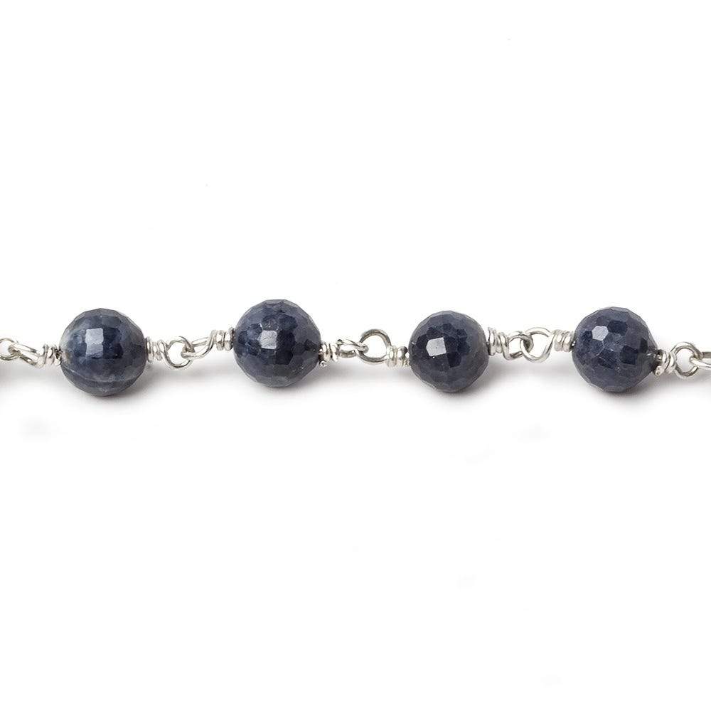 6mm Blue Sapphire faceted round Sterling Silver .925 Chain by the foot 26 beads