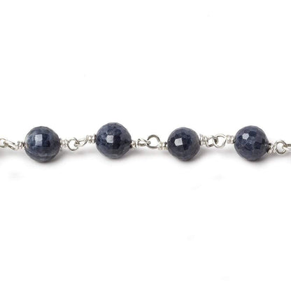 6mm Blue Sapphire faceted round Sterling Silver .925 Chain by the foot 26 beads