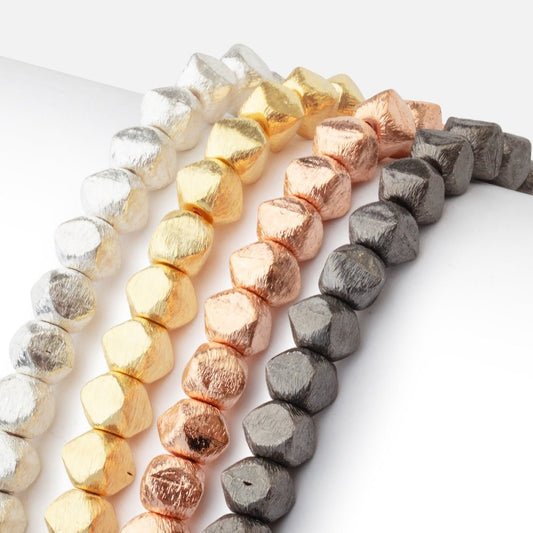 6mm Brushed Faceted Nugget Beads 8 inch 34 pieces