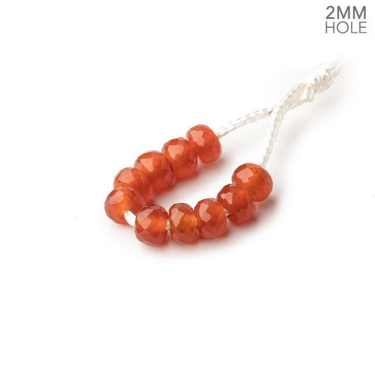6mm Carnelian 2mm Large Hole Faceted Rondelle Set of 10 Beads