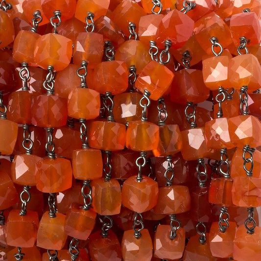 6mm Carnelian faceted cube Black Gold .925 Silver Chain 29 pieces