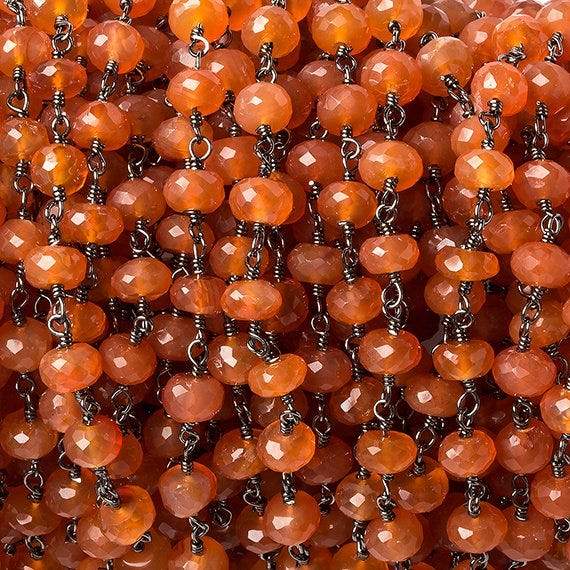 6mm Carnelian faceted rondelle Black Gold Chain by the foot 30 pcs