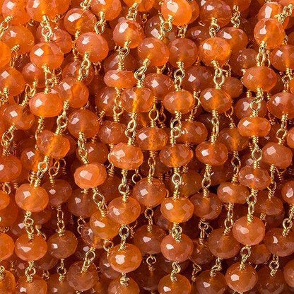 6mm Carnelian faceted rondelle Gold Chain by the foot 30 pcs