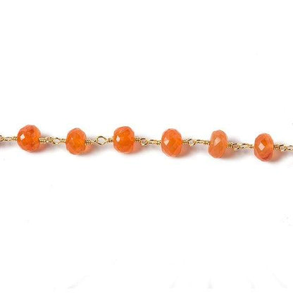 6mm Carnelian faceted rondelle Gold Chain by the foot 30 pcs