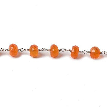 6mm Carnelian faceted rondelle Silver Chain by the foot 30 pcs