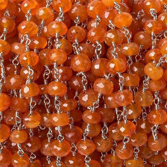 6mm Carnelian faceted rondelle Silver Chain by the foot 30 pcs