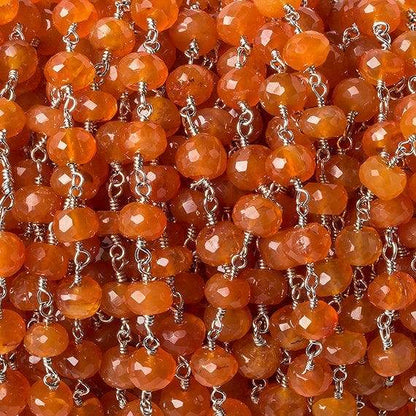 6mm Carnelian faceted rondelle Silver Chain by the foot 30 pcs